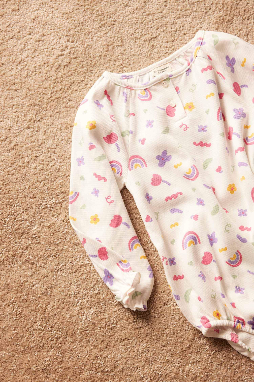 Baby Girl Newborn Crew Neck Rainbow Printed Waffle Snap Body