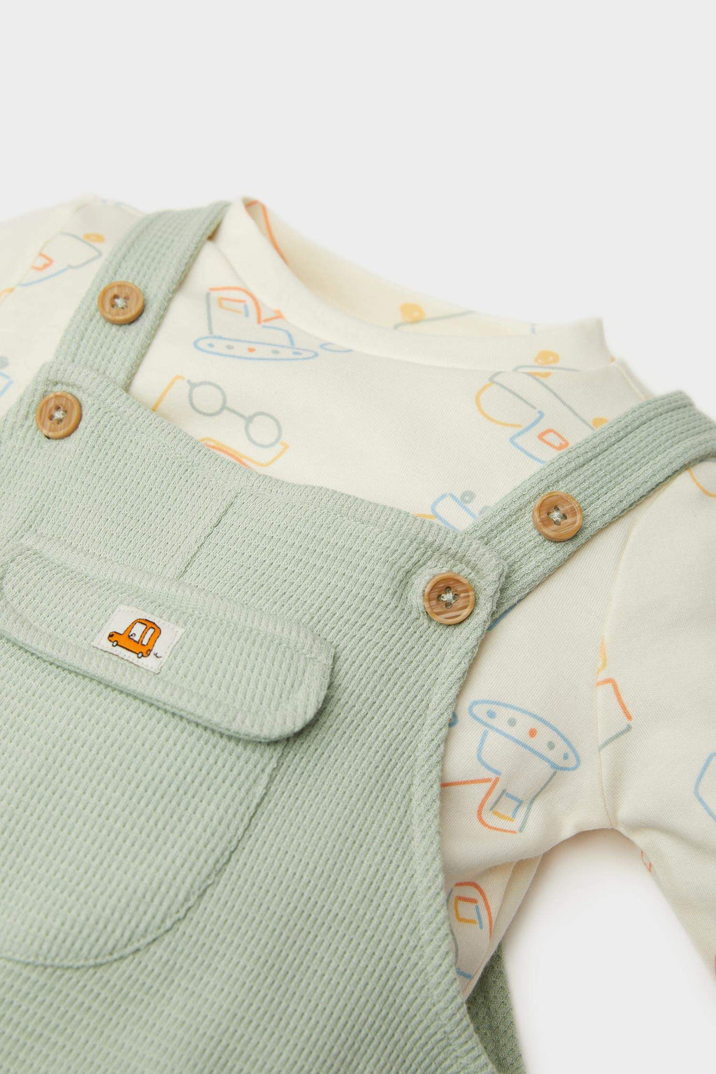 Baby Boy Vehicle Printed Waffle T-Shirt Jumpsuit 2 Piece Set