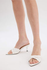 Woman Faux Leather Heeled Slippers