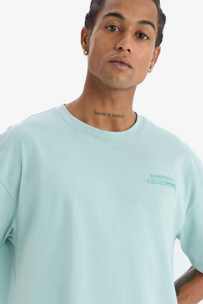 DeFactoFit Oversize Wide Mold Crew Neck Printed Sports Short Sleeve T-Shirt Hover Image