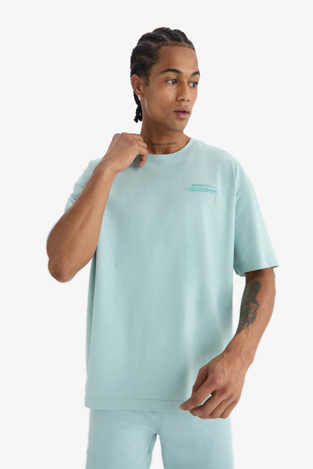 DeFactoFit Oversize Wide Mold Crew Neck Printed Sports Short Sleeve T-Shirt