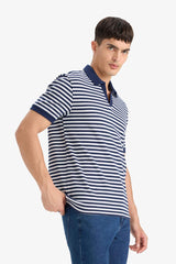 Regular Fit Polo Neck Short Sleeve Striped T-Shirt