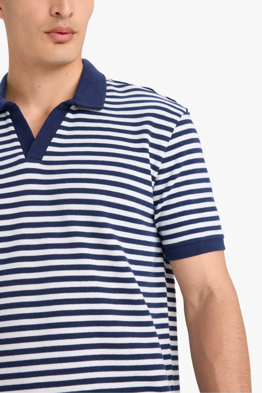 Regular Fit Polo Neck Short Sleeve Striped T-Shirt