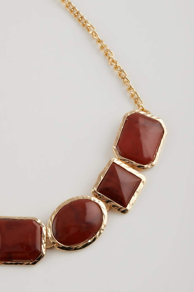 Women Burgundy Stone Gold Necklace Hover Image
