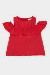Girl Baby Bicycle Collar Flamed Poplin Short Sleeve Blouse