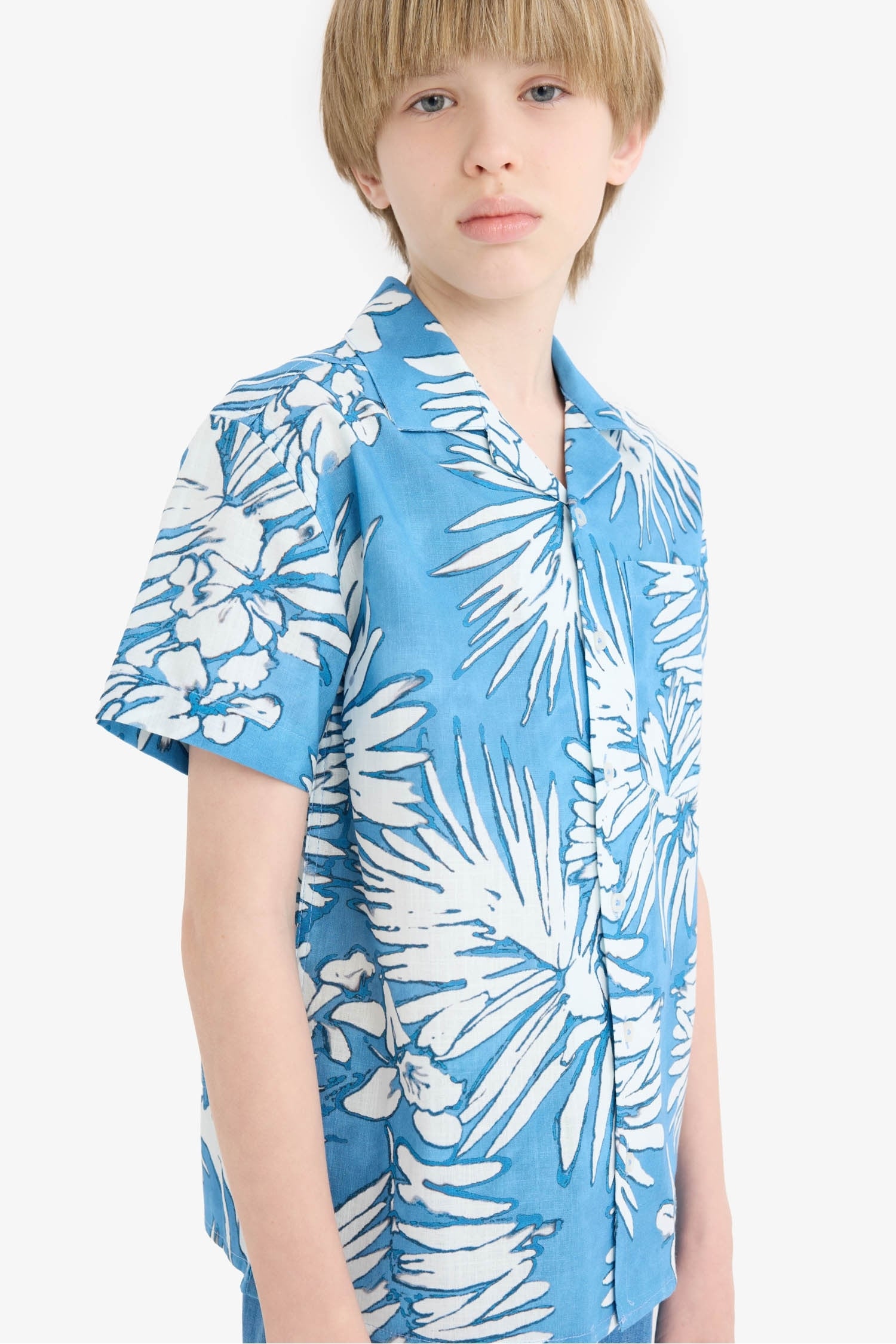 Boy Oversize Fit Polo Neck Patterned Shirt