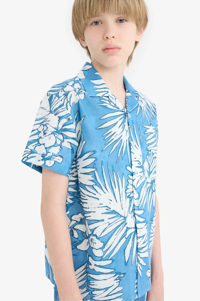 Boy Oversize Fit Polo Neck Patterned Shirt Hover Image