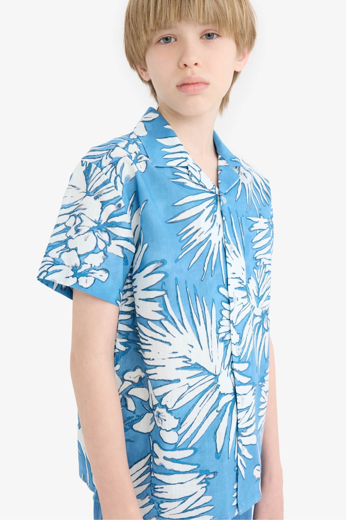 Boy Oversize Fit Polo Neck Patterned Shirt