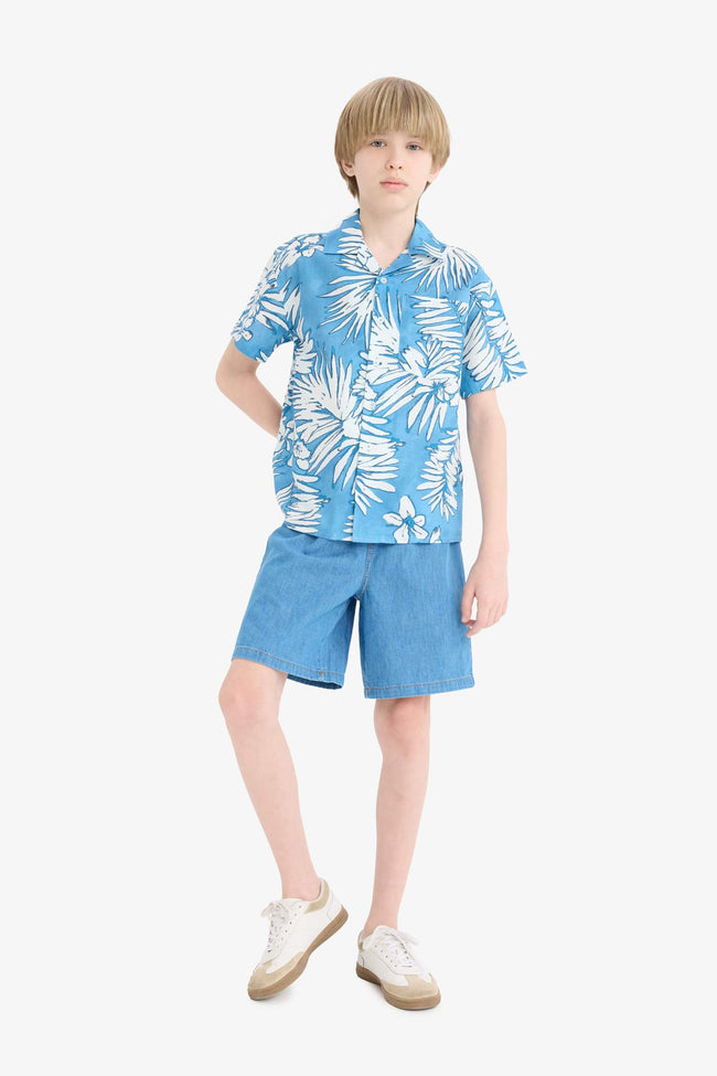 Boy Oversize Fit Polo Neck Patterned Shirt Main Image