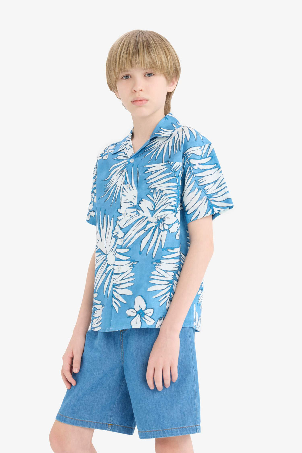 Boy Oversize Fit Polo Neck Patterned Shirt