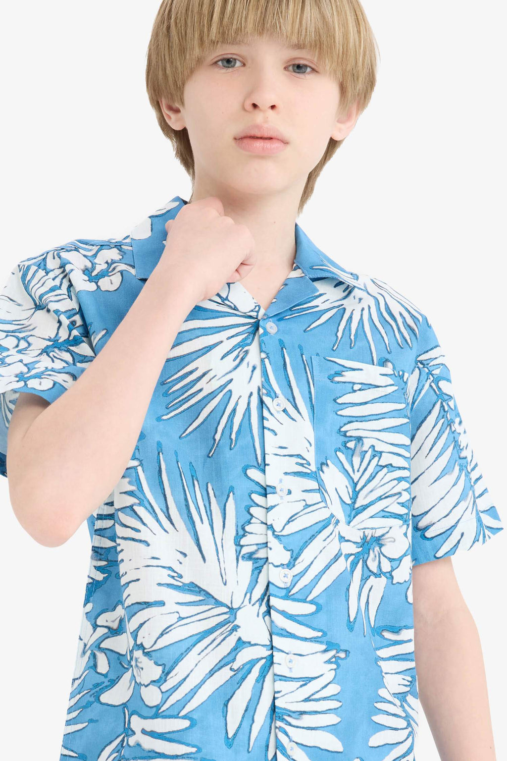 Boy Oversize Fit Polo Neck Patterned Shirt