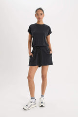 DeFactoFit Standard Fit Crew Neck Basic Sports Jumpsuit