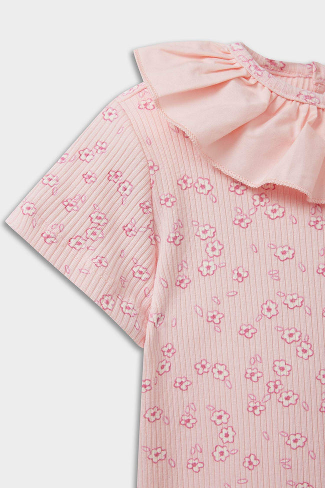 Baby Girl Floral Ribbed Camisole Short Sleeve T-Shirt Main Image