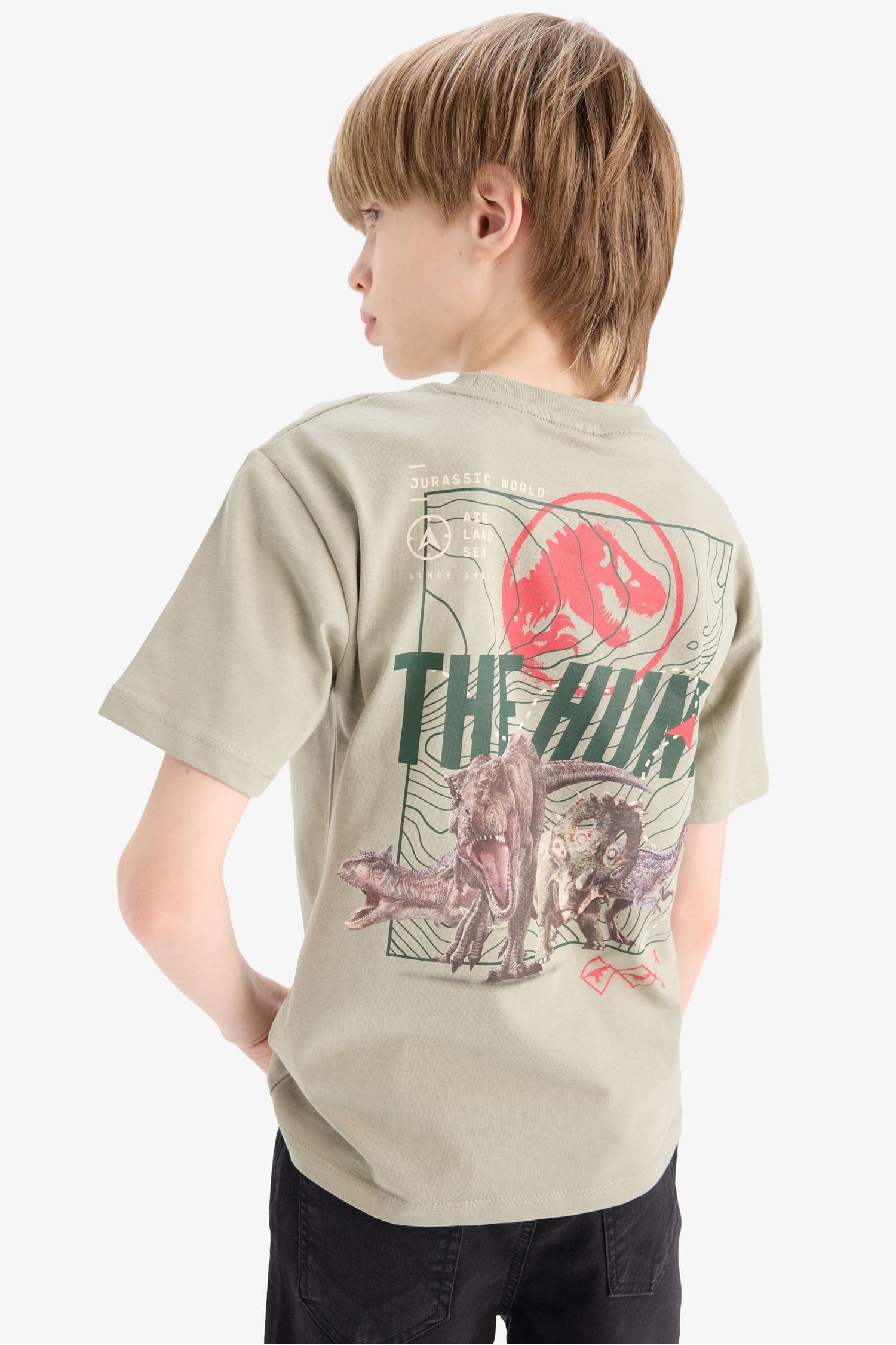 Boys Jurassic World Crew Neck Back Printed Short Sleeve T-Shirt