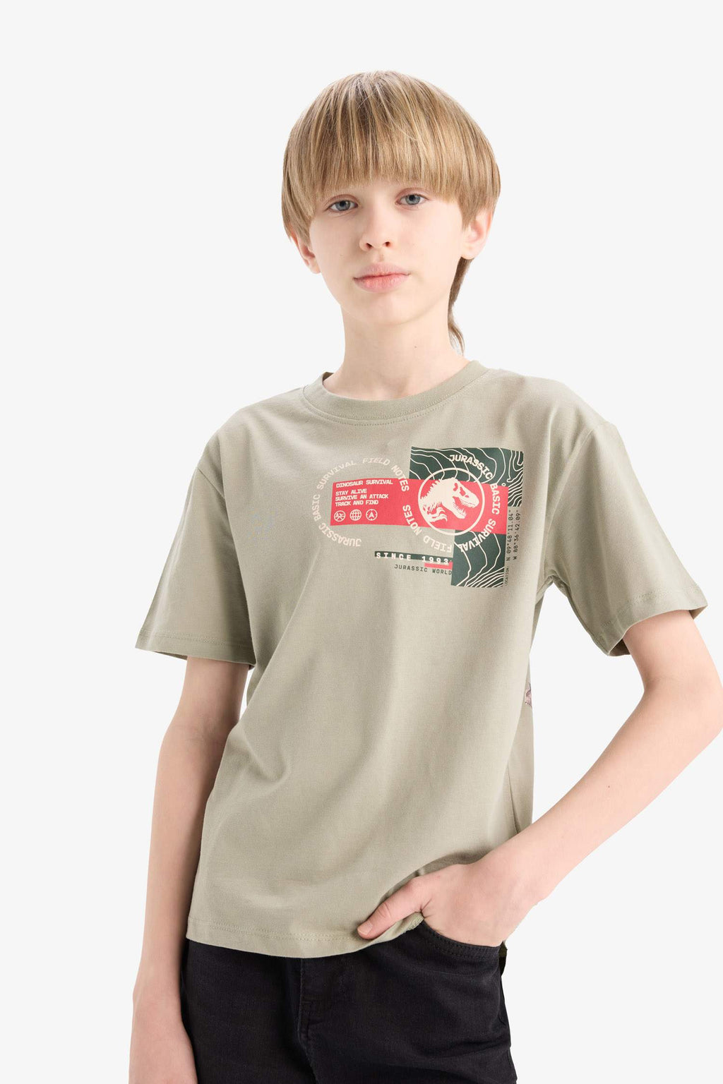 Boys Jurassic World Crew Neck Back Printed Short Sleeve T-Shirt