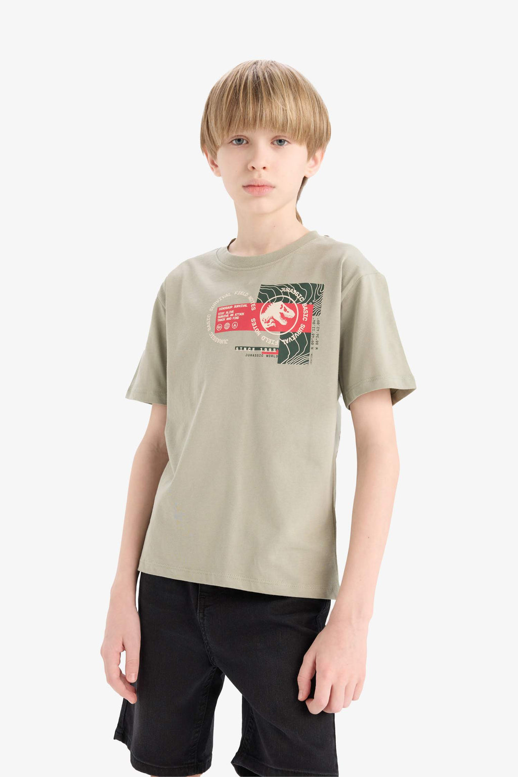 Boys Jurassic World Crew Neck Back Printed Short Sleeve T-Shirt