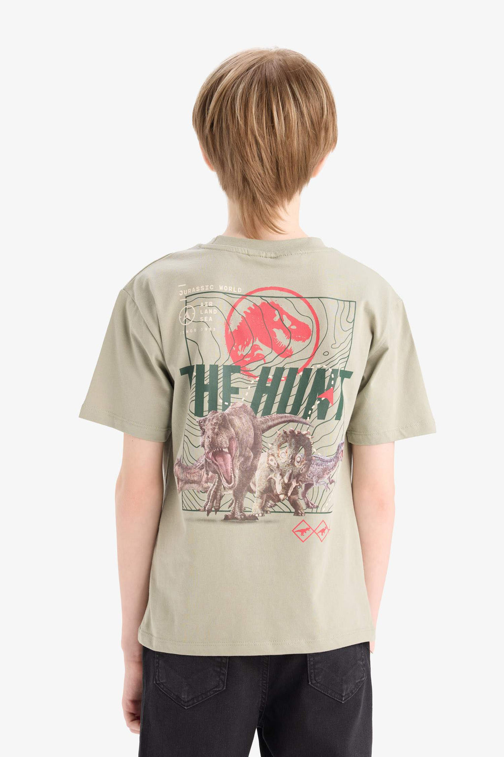 Boys Jurassic World Crew Neck Back Printed Short Sleeve T-Shirt