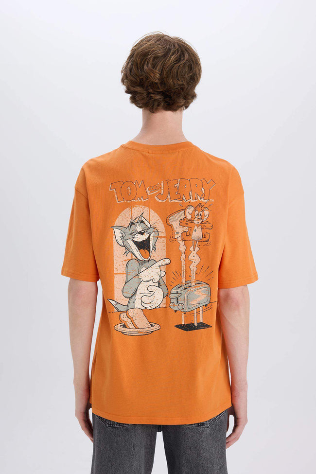 100% Cotton Tom & Jerry Boxy Fit Crew Neck Back Printed Short Sleeve T-Shirt Main Image