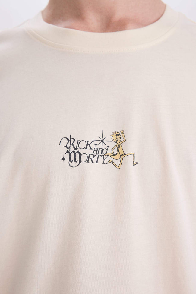 100% Cotton Rick and Morty Boxy Fit Crew Neck Back Printed Short Sleeve T-Shirt Hover Image