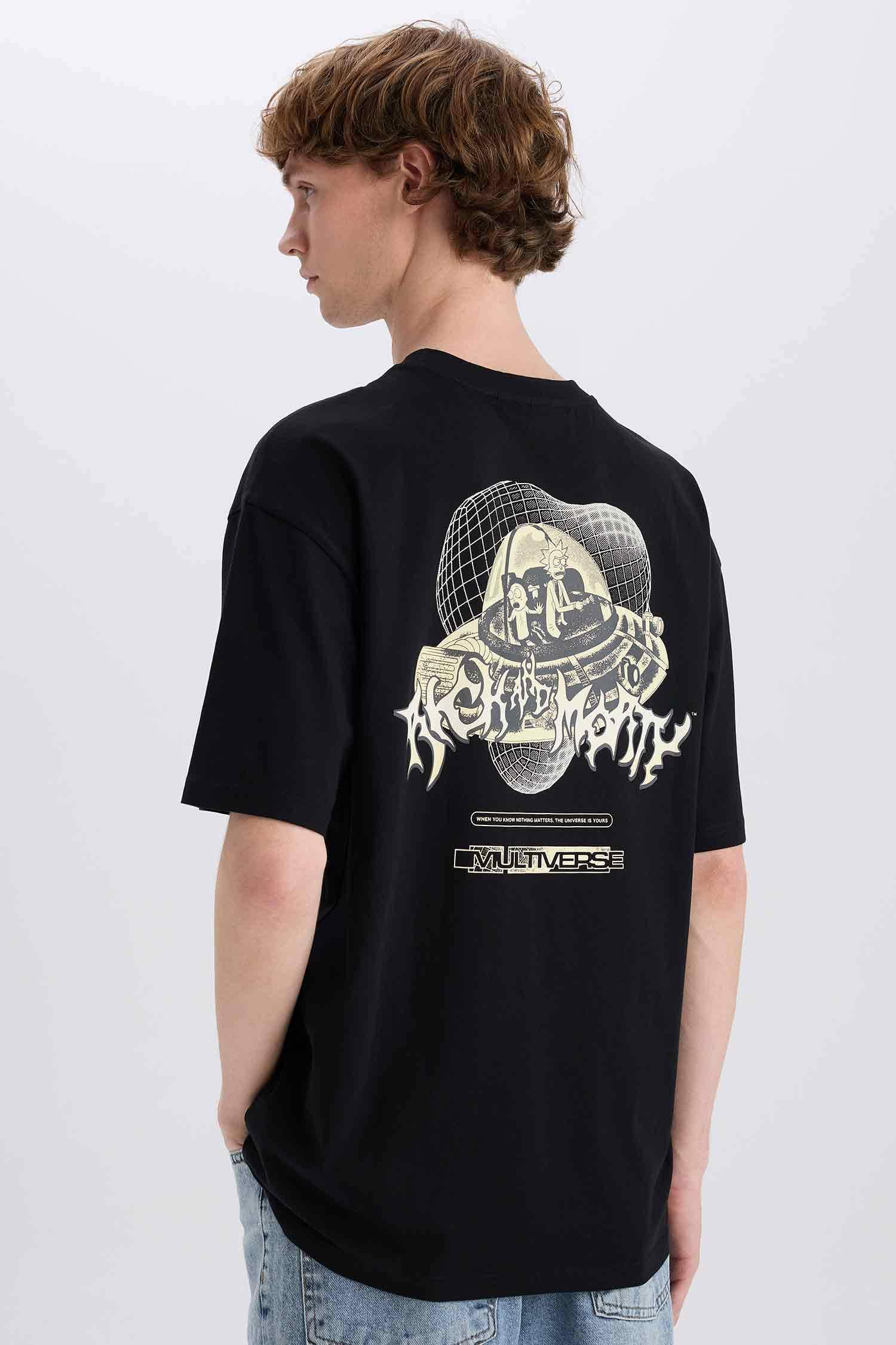 100% Cotton Rick and Morty Boxy Fit Crew Neck Back Printed Short Sleeve T-Shirt