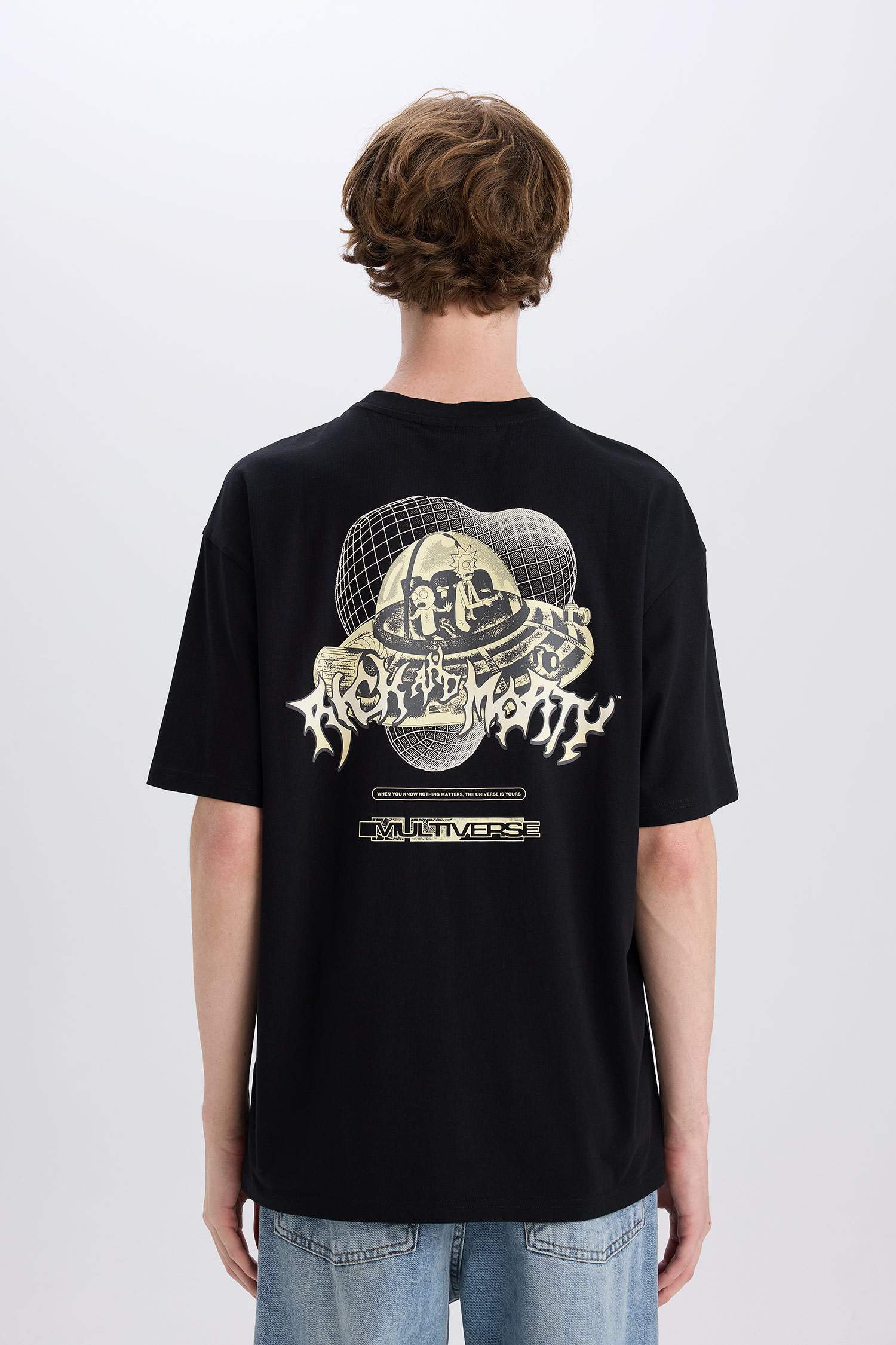 100% Cotton Rick and Morty Boxy Fit Crew Neck Back Printed Short Sleeve T-Shirt