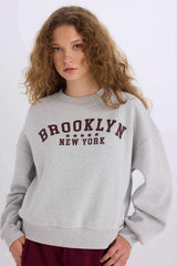 Loose Fit Crew Neck Printed Thick Sweatshirt