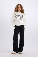 Loose Fit Crew Neck Printed Thick Sweatshirt