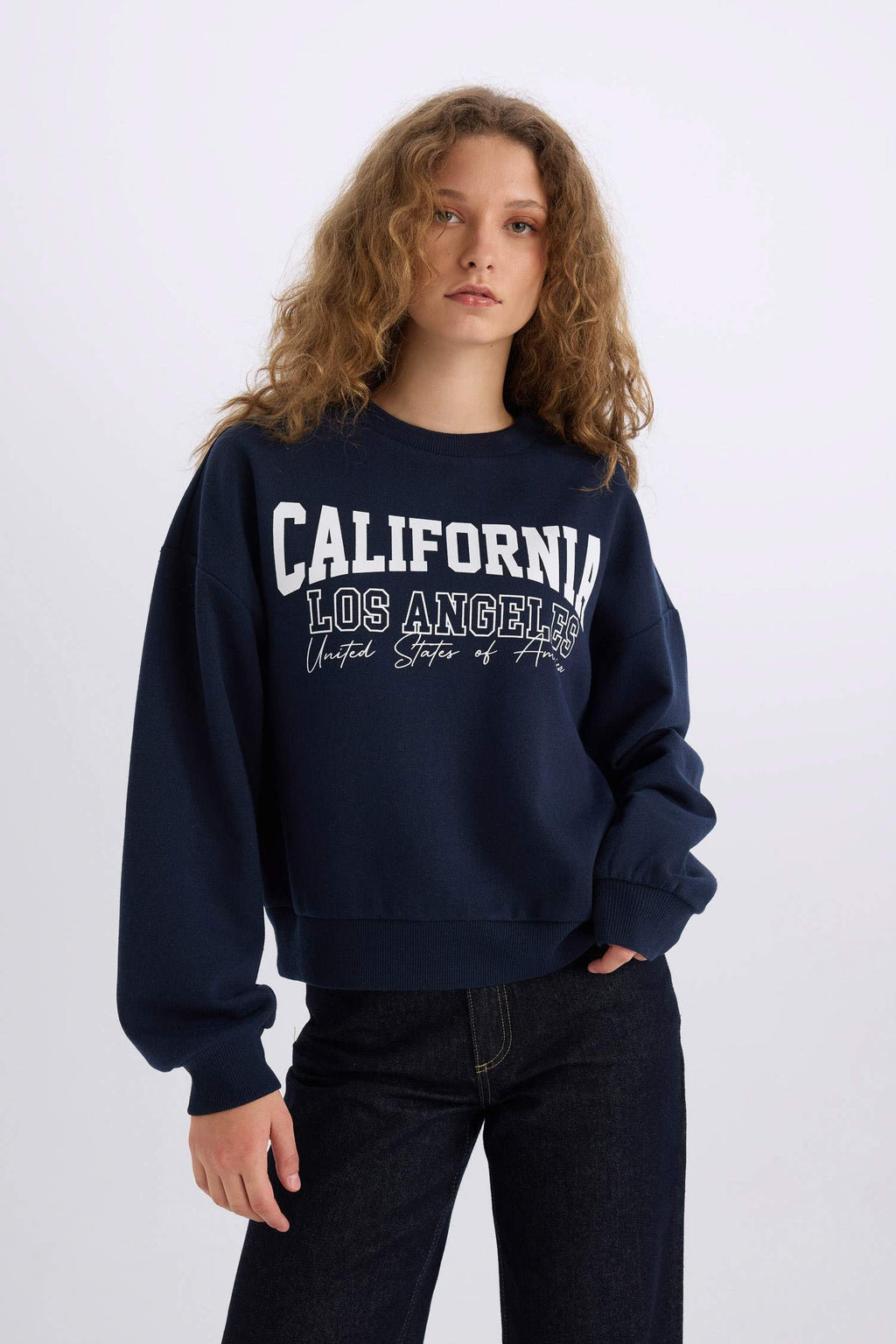 Loose Fit Crew Neck Printed Thick Sweatshirt