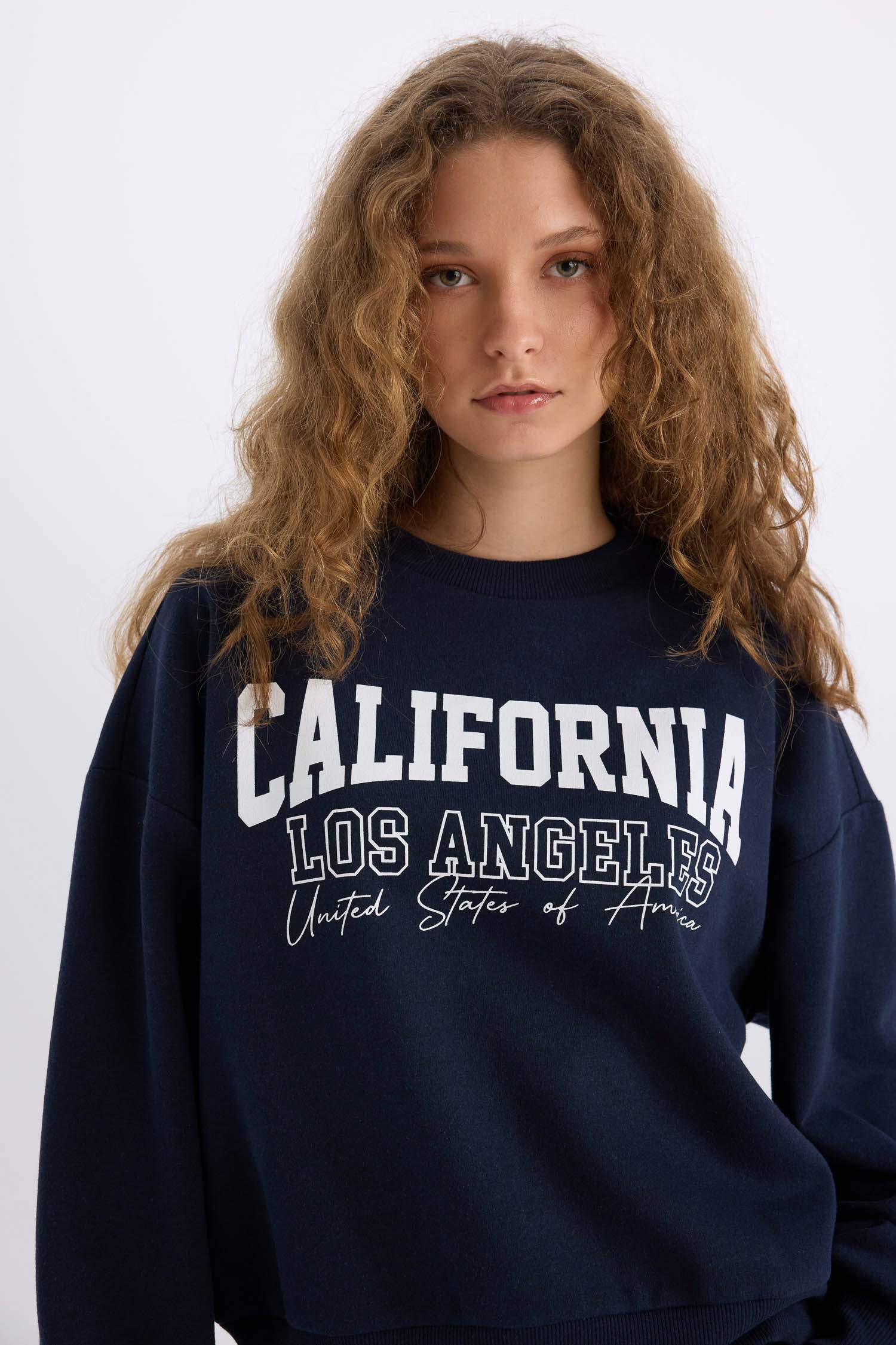 Loose Fit Crew Neck Printed Thick Sweatshirt