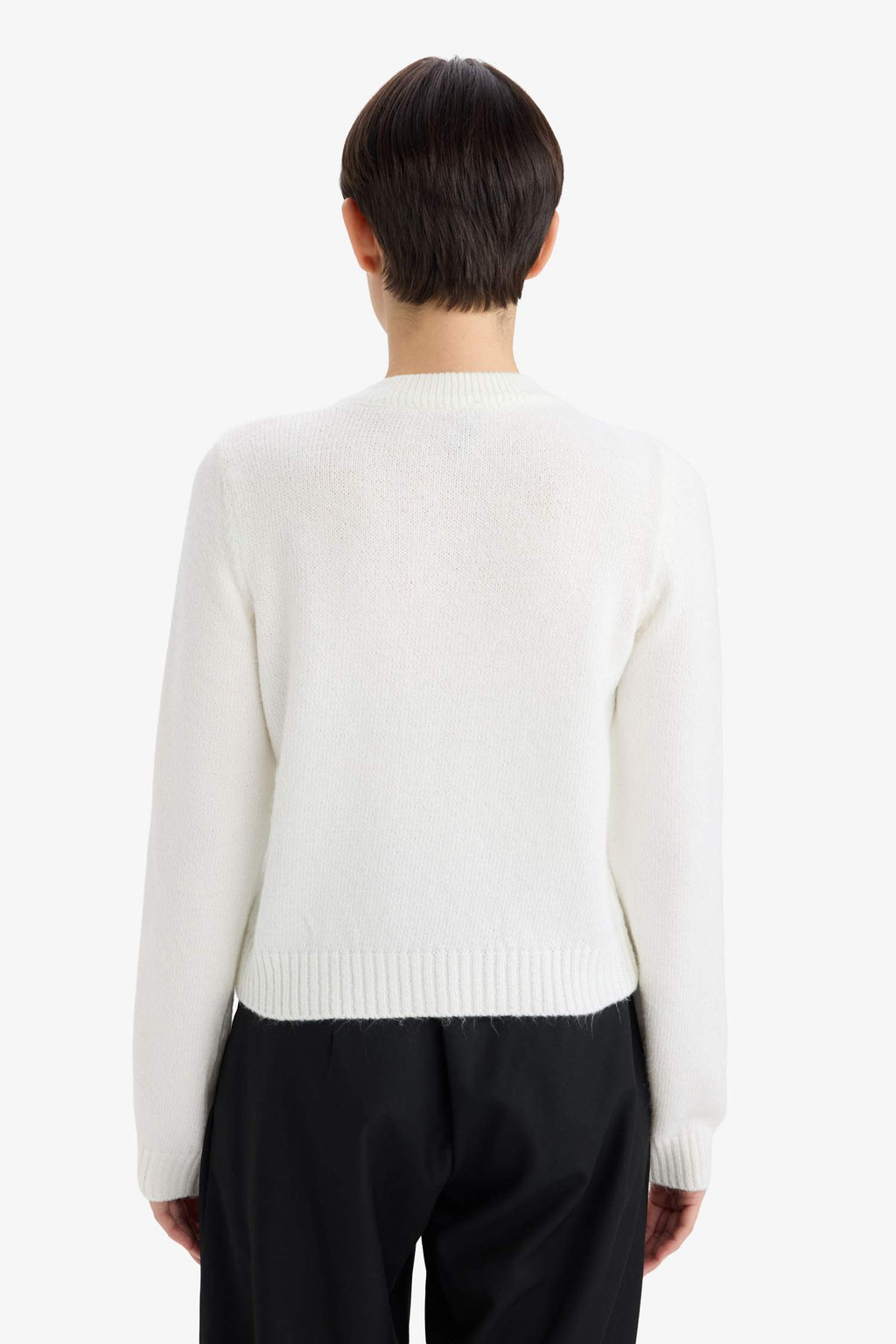 Regular Fit Crew Neck Basic Flat Buttoned Soft Touch Knit Cardigan