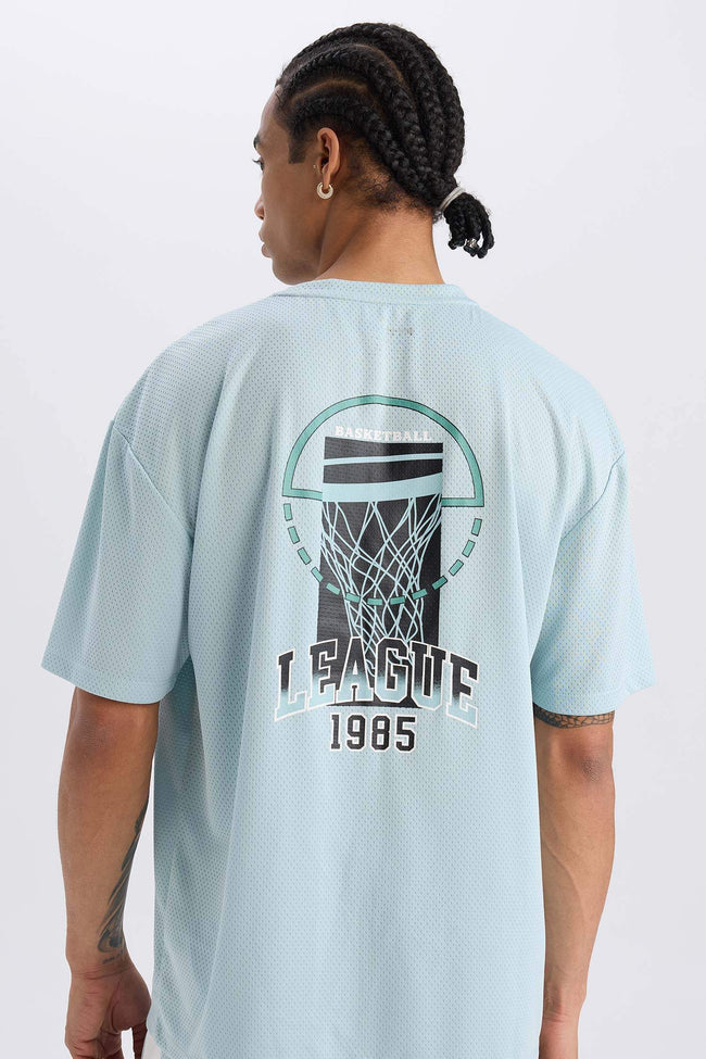 DeFactoFit Boxy Fit Crew Neck Printed Sports Tulle T-Shirt Hover Image