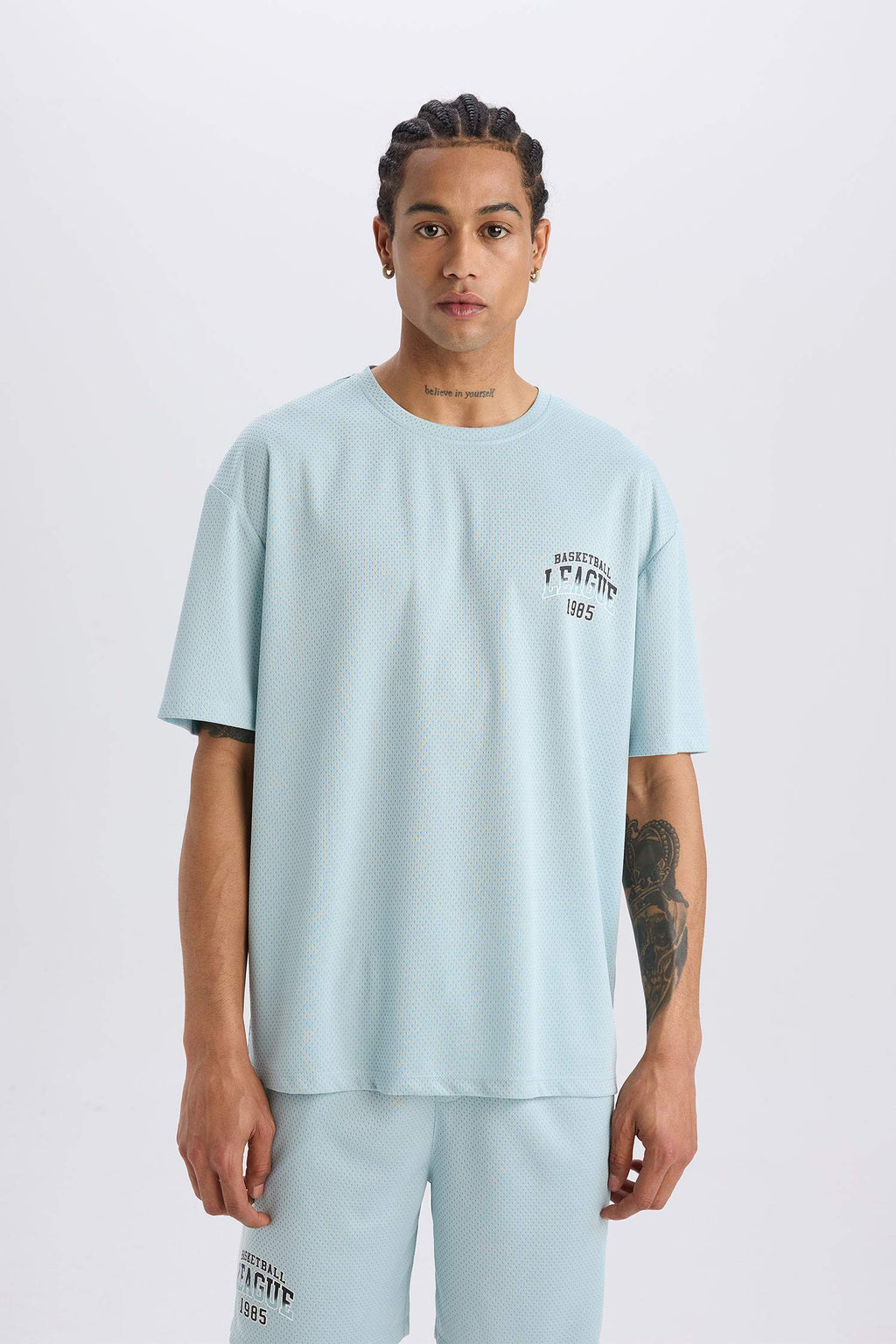 DeFactoFit Boxy Fit Crew Neck Printed Sports Tulle T-Shirt