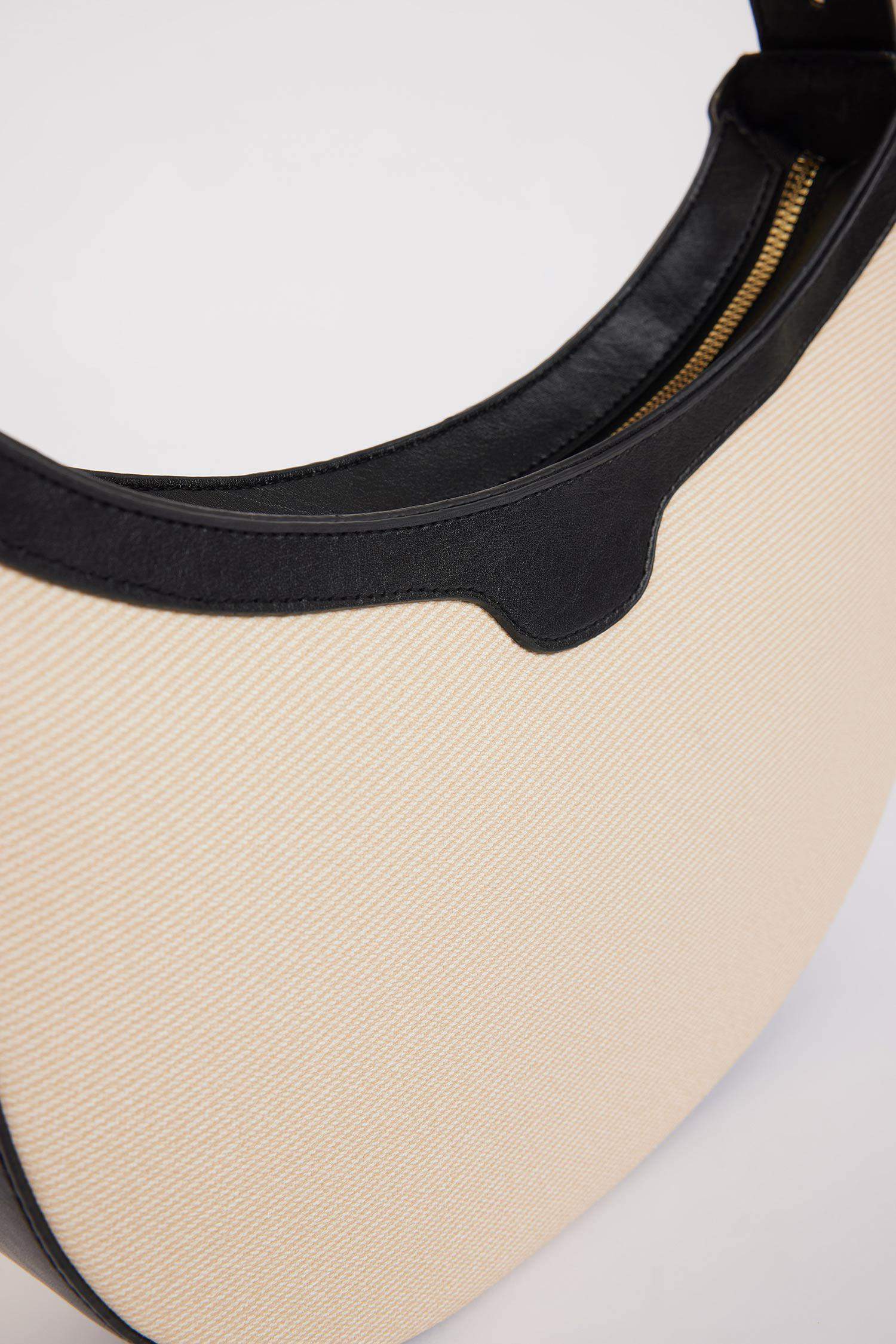 Women's Canvas Look Faux Leather Shoulder Bag