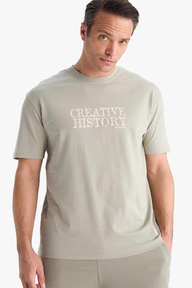 100% Cotton Regular Fit Crew Neck Printed Short Sleeve T-Shirt Hover Image