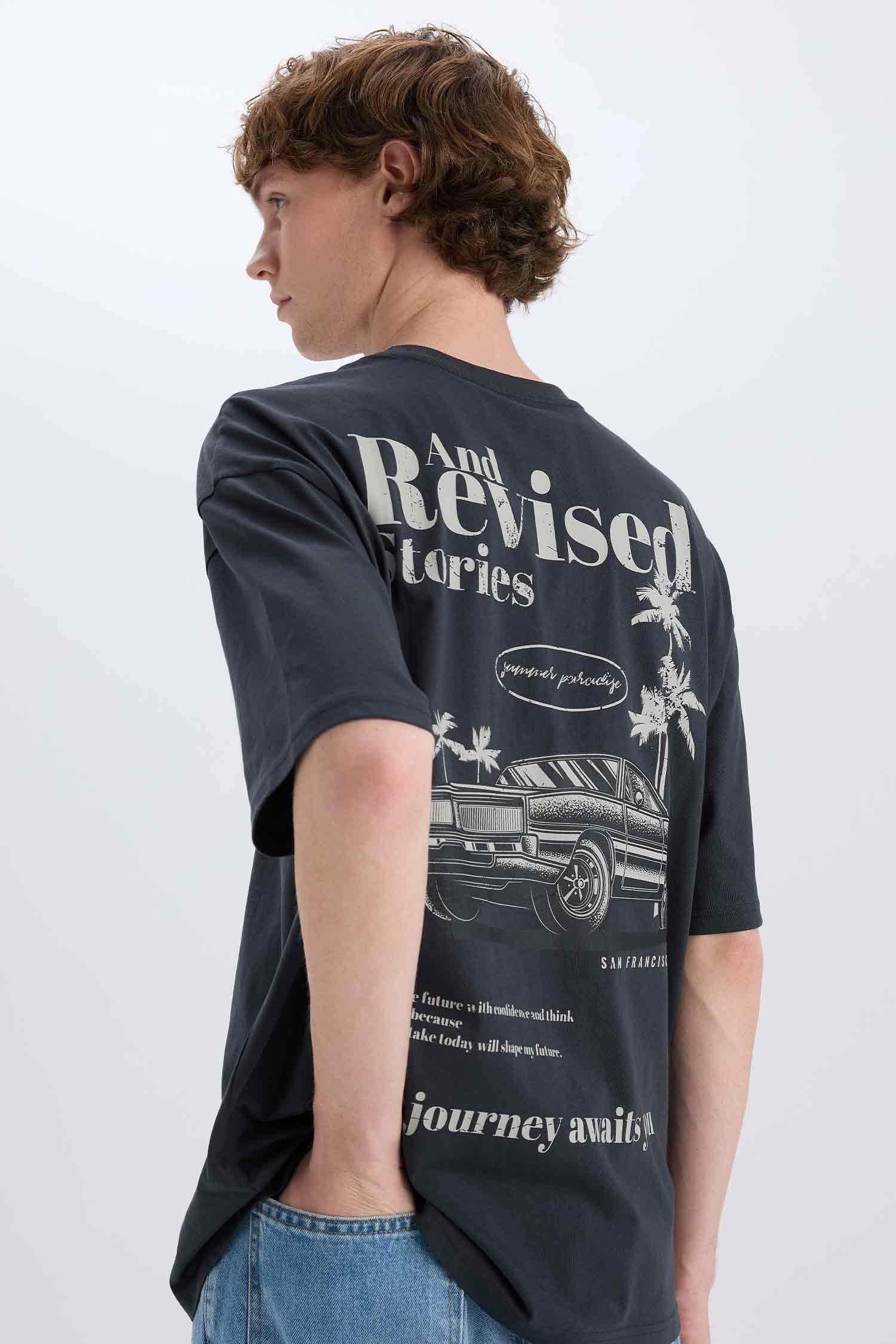 100% Cotton Oversize Wide Pattern Crew Neck Back Printed Short Sleeve T-Shirt