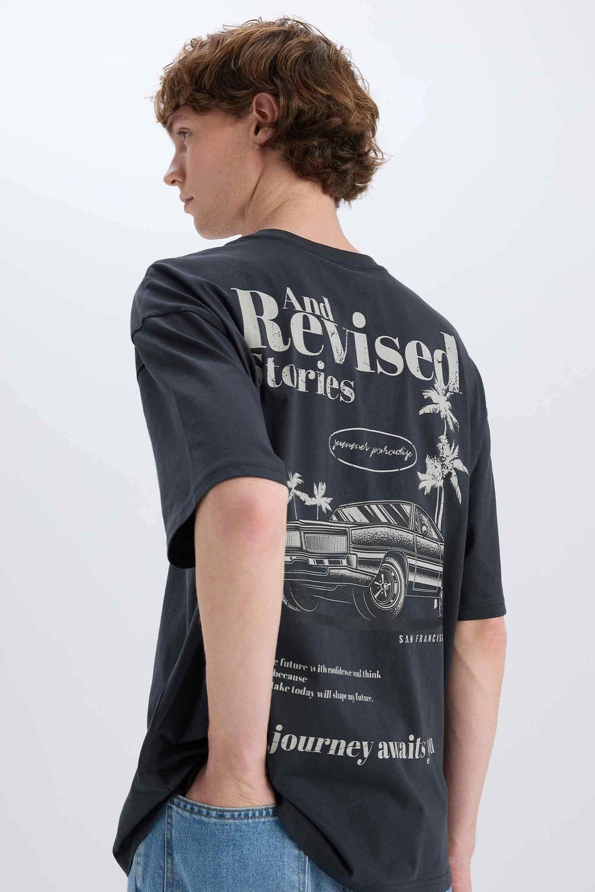 100% Cotton Oversize Wide Pattern Crew Neck Back Printed Short Sleeve T-Shirt