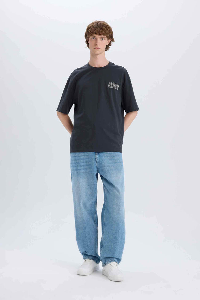 100% Cotton Oversize Wide Pattern Crew Neck Back Printed Short Sleeve T-Shirt Main Image