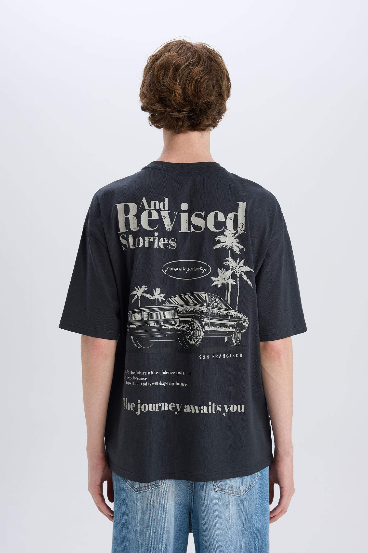 100% Cotton Oversize Wide Pattern Crew Neck Back Printed Short Sleeve T-Shirt