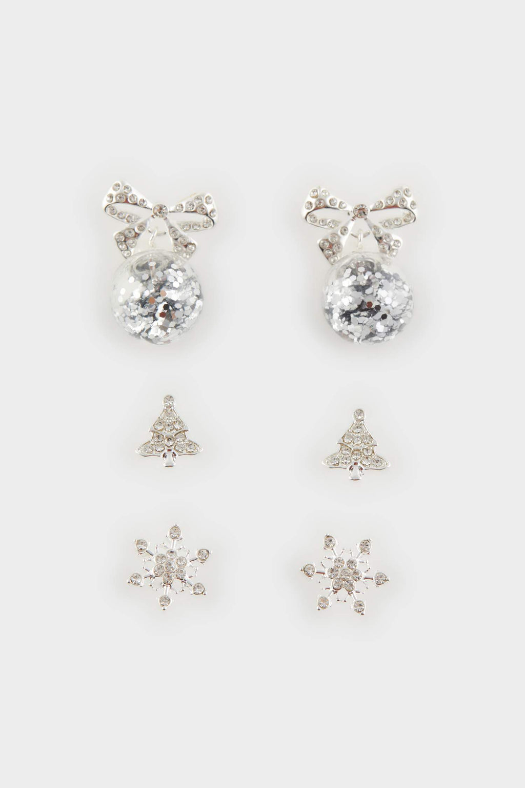 Women New Year Themed 3-Piece Silver Earrings