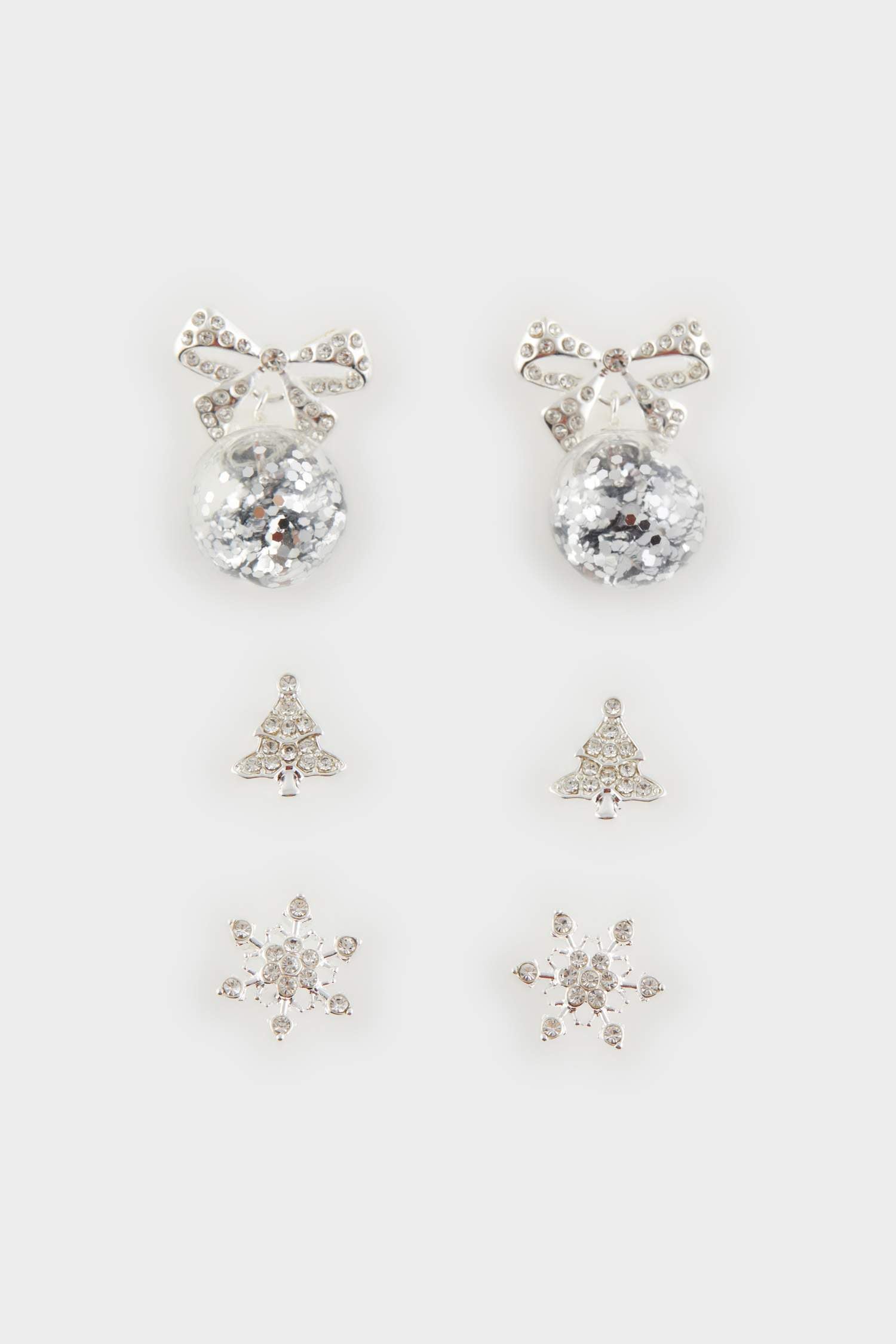 Women New Year Themed 3-Piece Silver Earrings