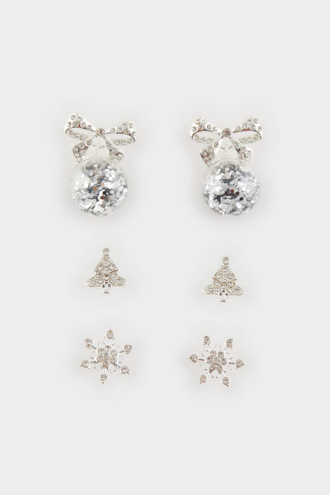 Women New Year Themed 3-Piece Silver Earrings Main Image