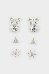 Women New Year Themed 3-Piece Silver Earrings