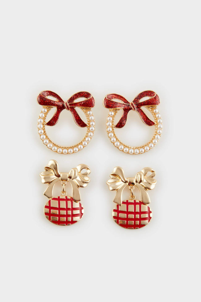 Women New Year Themed 2-Piece Gold Earrings Hover Image