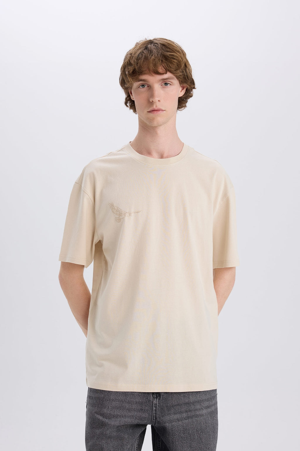 100% Cotton Boxy Fit Crew Neck Back Printed Short Sleeve T-Shirt