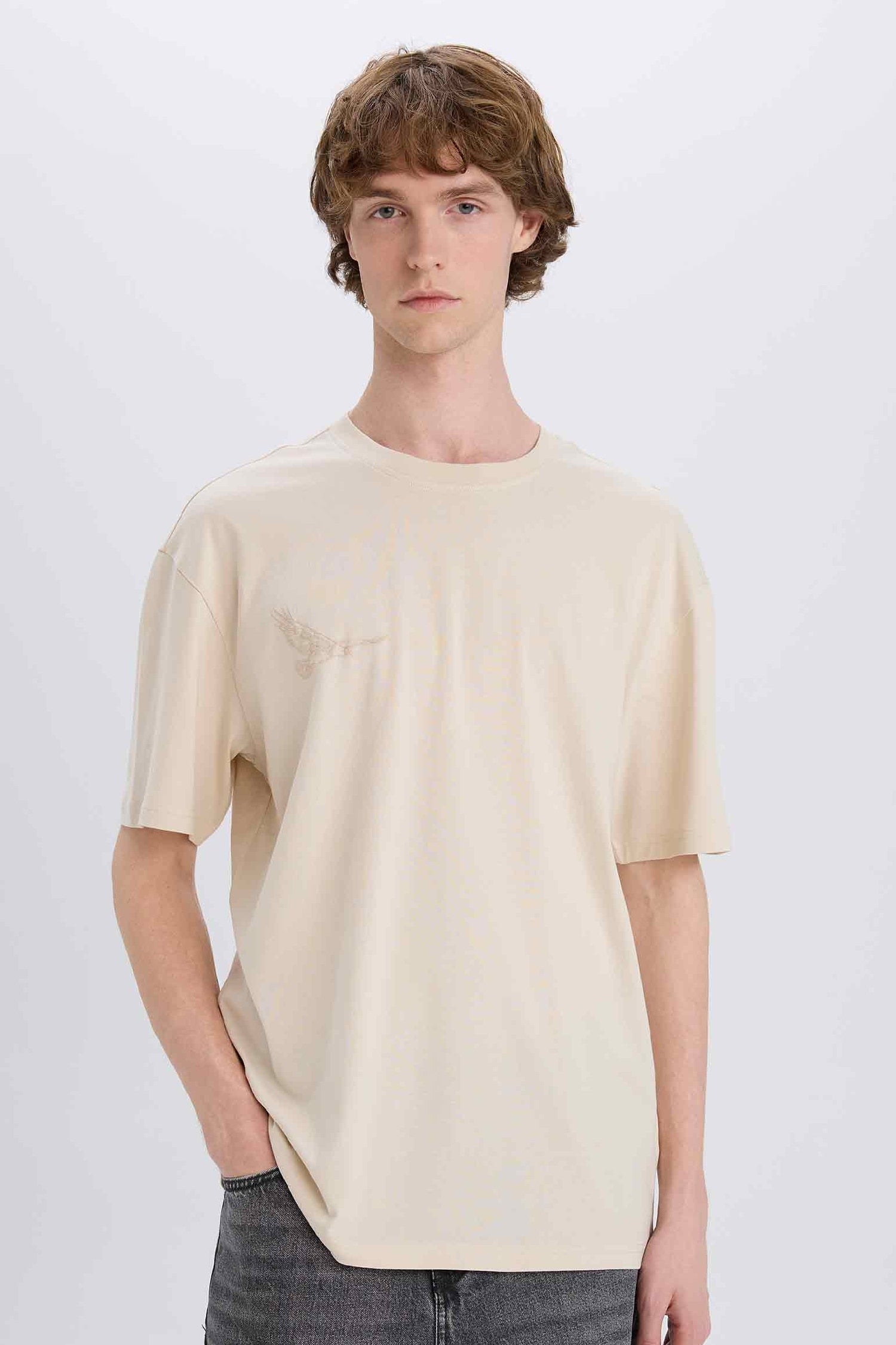 100% Cotton Boxy Fit Crew Neck Back Printed Short Sleeve T-Shirt