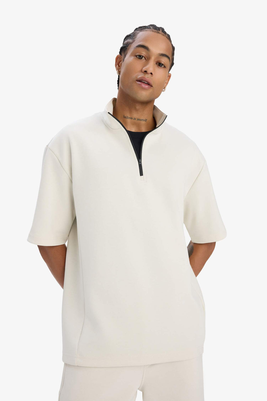 DeFactoFit Standard Fit Zippered Sports Scuba Fabric T-Shirt