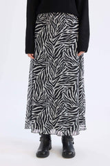 Flare Fit Zebra Patterned High Waist Tulle Maxi Skirt