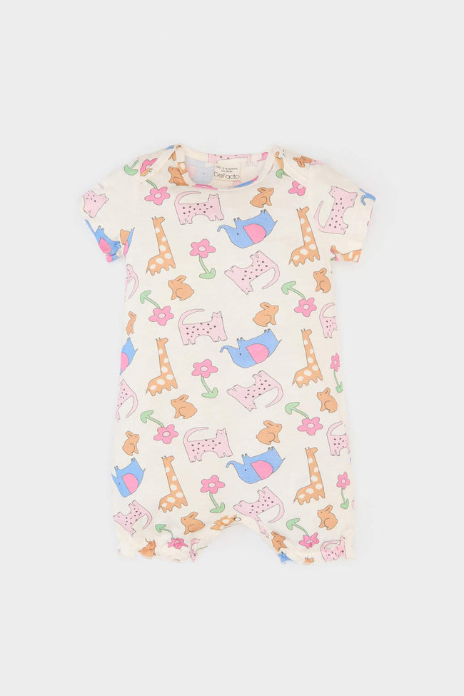 Baby Girl Newborn Animal Patterned Cotton Jumpsuit Hover Image
