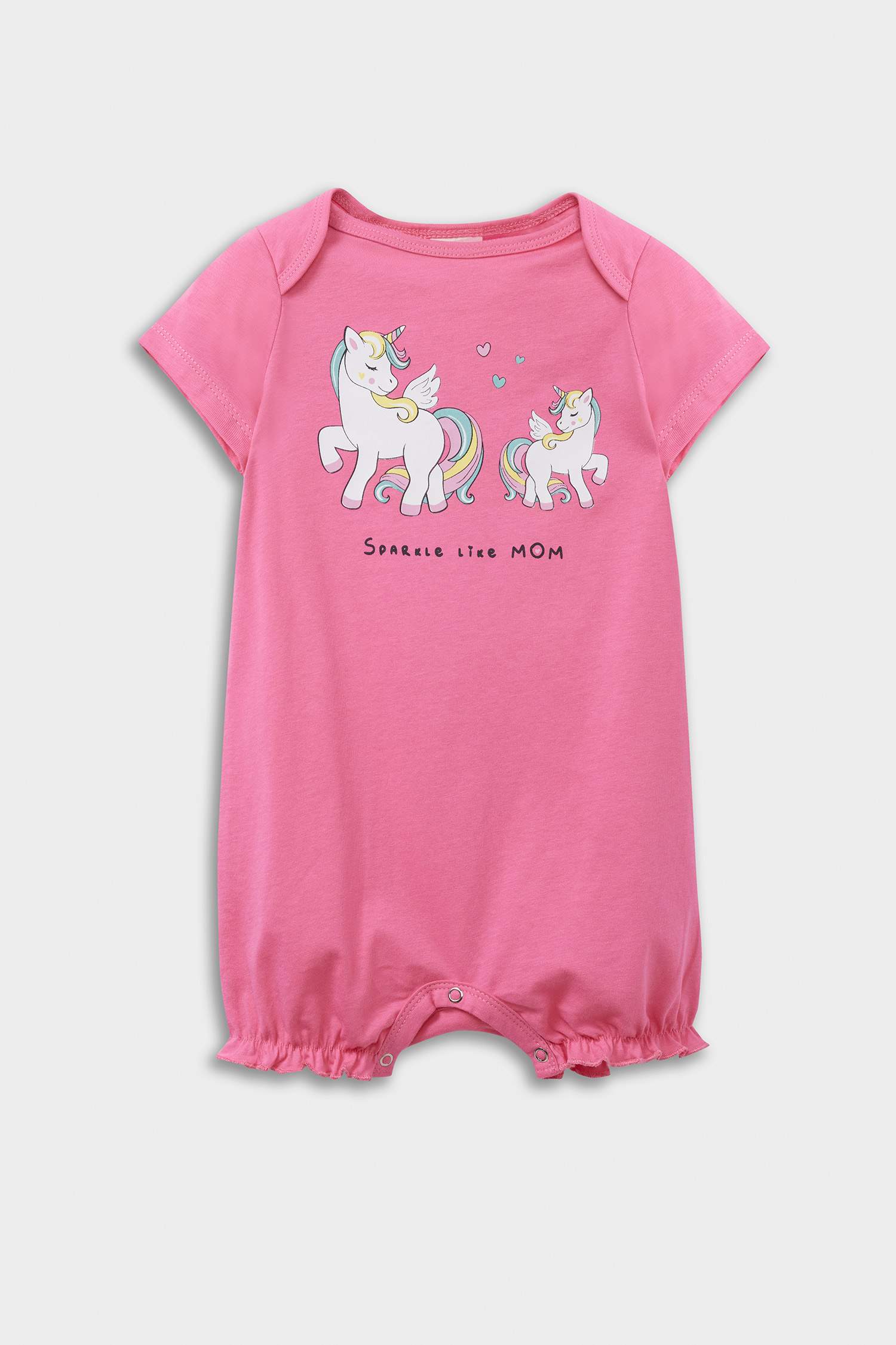 Baby Girl Newborn Unicorn Printed Combed Cotton 2-Piece Short Sleeve Jumpsuit