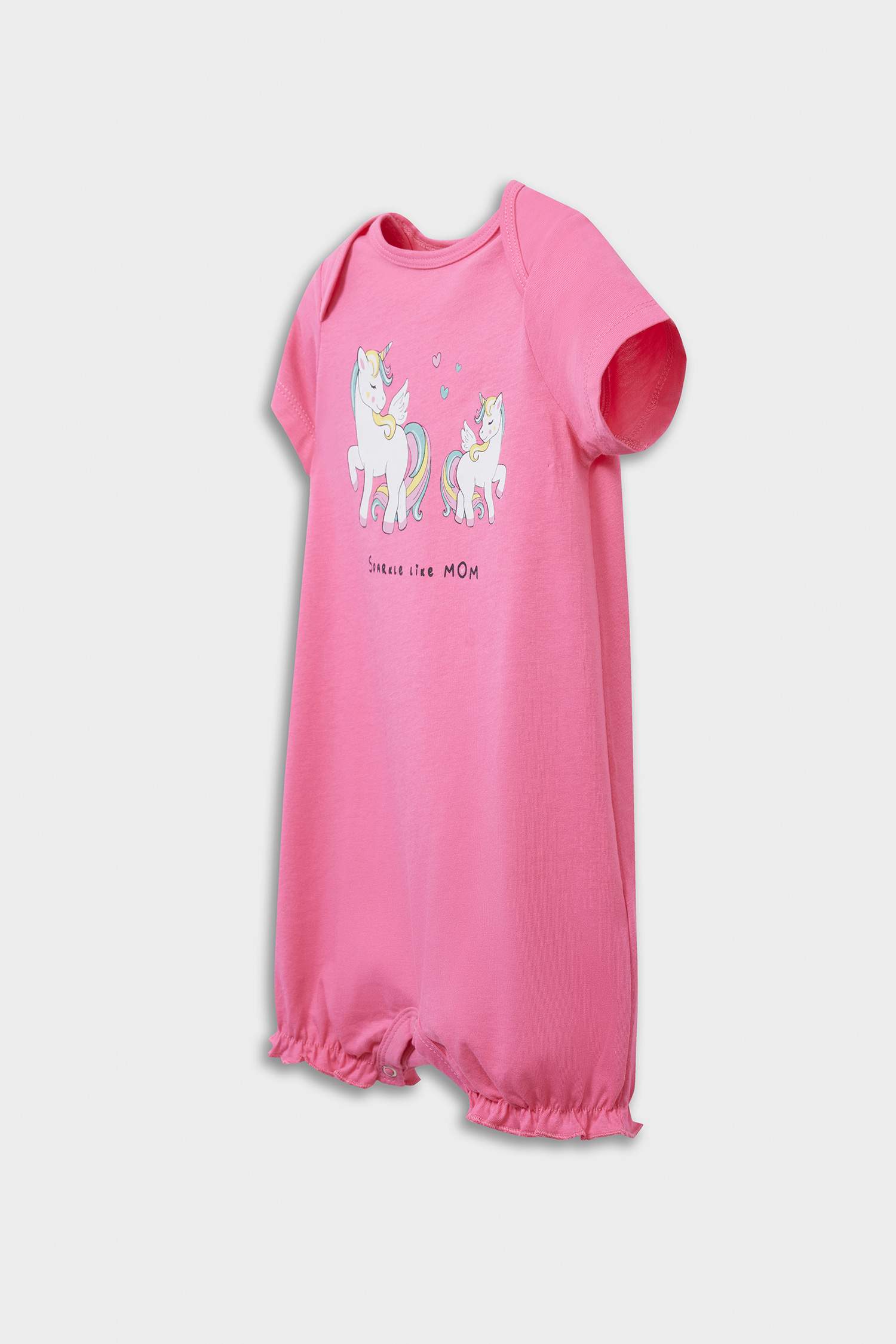 Baby Girl Newborn Unicorn Printed Combed Cotton 2-Piece Short Sleeve Jumpsuit